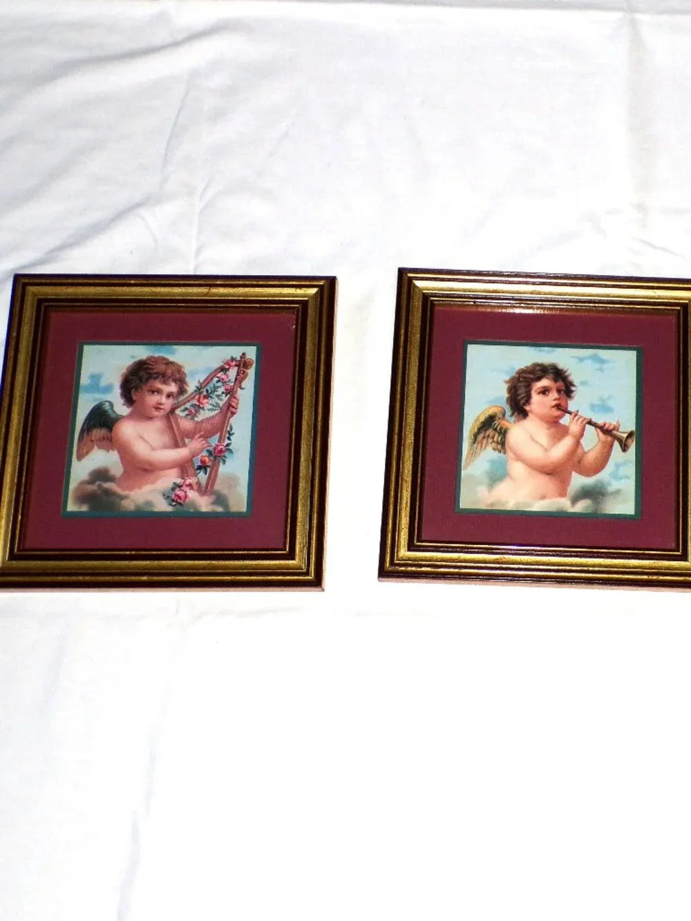 Vtg Set Of 3 Homco Home Interiors Cherub Angel Pictures Matted & Framed